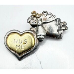 Vintage AJMC Angel Hug Me Heart Brooch Silver Tone Figural Pin